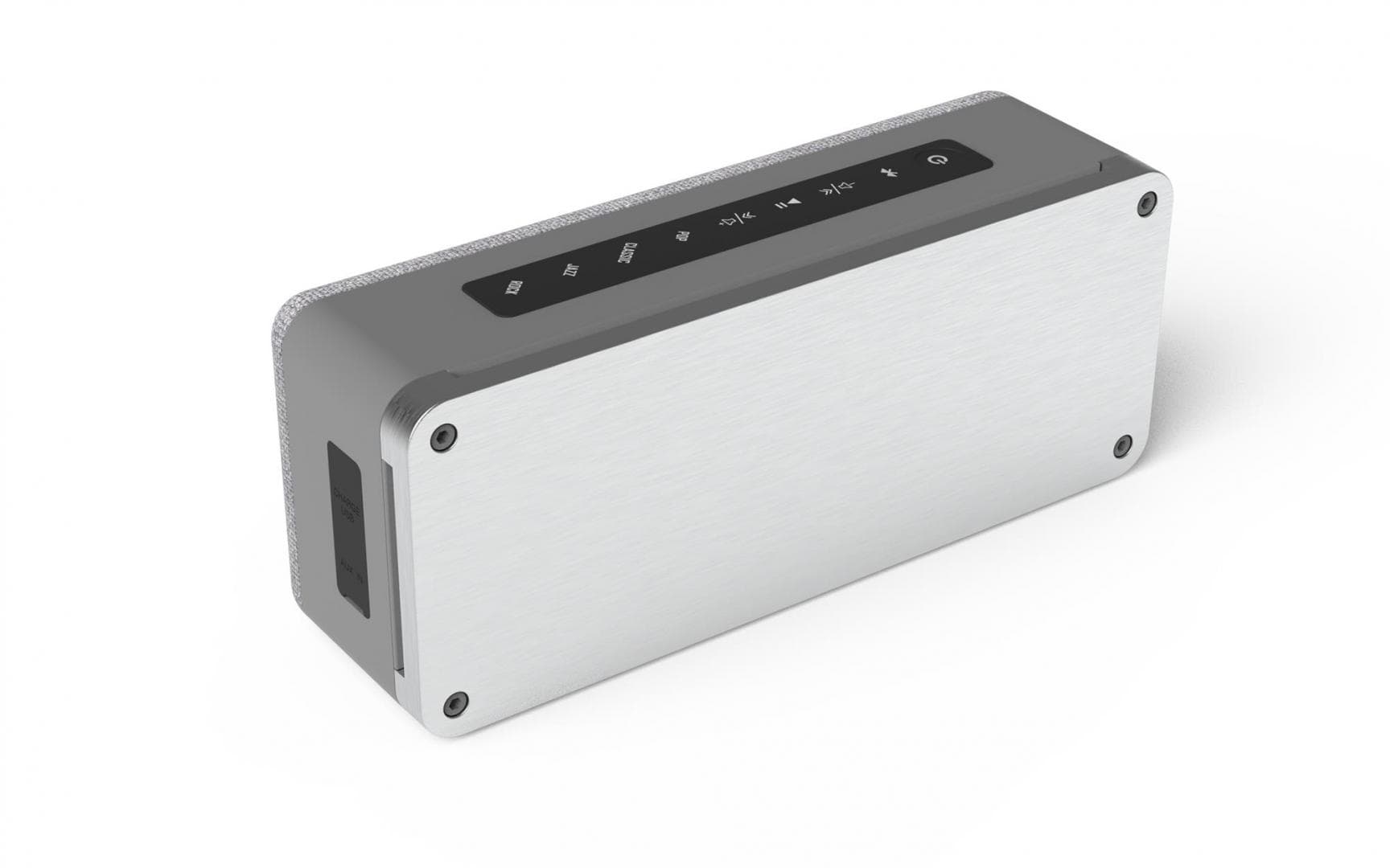 Boxa activa Akai Retro, bluetooth, putere totala 10 W, frecventa 15Hz~ 15Kh, acumulator 2000 mAh, autonomie 10 Ore, IPX4 rezistent la apa, reflector mare din ABS cu bas la 360 de grade în toate direcțiile, gri — miniatură