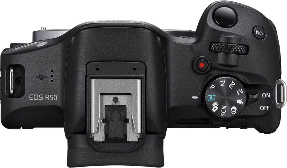 Aparat foto Canon Eos R50 BLACK KIT + Obiectiv RF-S 18-45 + RF-S 75-300mm F4-5.6, mirrorless, 24.2 Megapixeli, Procesor Digic X, Montura RF, Senzor APS-C 22.3 x 14.9mm, Aspect 3:2, Focalizare: Dual Pixel CMOS AF II, 100 % pe orizontală şi 100 % pe verticală (selectare automată), 90 % pe orizontală — miniatură