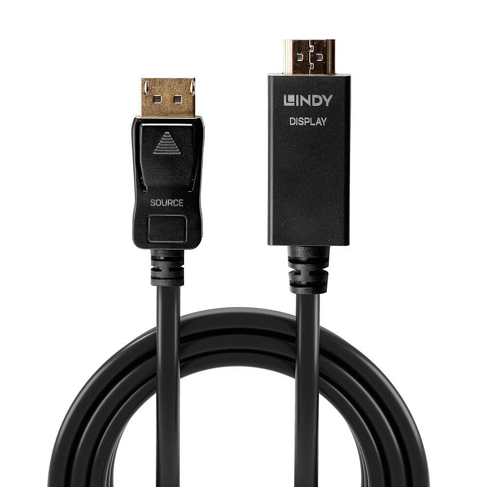 Cablu Lindy 1m DisplayPort la HDMI 4K30Hz, rezolutie maxima 3840x2160@ 30Hz 4:4:4 8bit, latime de banda suportata 10.2Gbps — miniatură