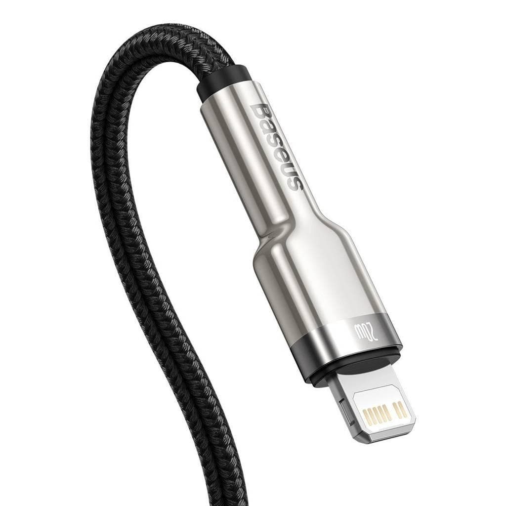 CABLU alimentare si date Baseus Cafule Metal, Fast Charging Data Cable pt. smartphone, USB Type-C la Lightning Iphone PD 20W, brodat, 1m, negru — miniatură