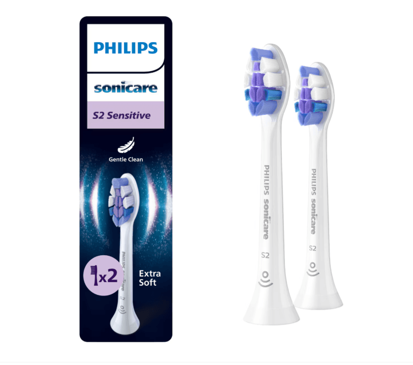 Rezerve PHILIPS Sonicare Sensitive HX6052/87, Pachet de 2 capete de periere, Standard, Click-on, Sincronizarea modurilor BrushSync, Alb, L x A x I (mm) 25.7x60x230.5