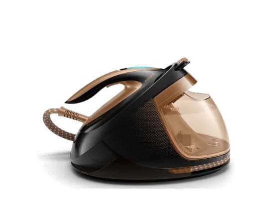 Statie de calcat cu boiler Philips PerfectCare Elite Advanced GC9682/80, 2700W, talpă T-ionicGlide, tehnologia OptimalTemp, 8 bari, abur 165 g/min., jet de abur 600g, rezervor 1.8L, detartrare Easy De-Calc Plus, calcat silentios, Auriu/Negru