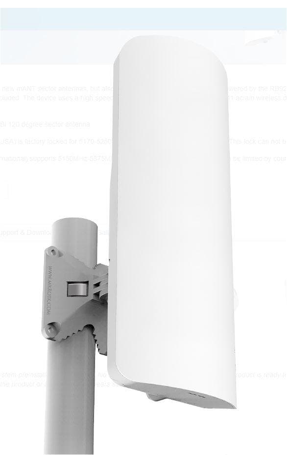 Mikrotik Antena externa 15dBi, 120 grade + router wireless integrat, CPU: 720Mhz, Ram: 128 Mb, dimensiuni: 140 x 348 x 82 mm, Passive POE, viteza wireless 5Ghz  867 Mbit/s, tehnologie: Wi-Fi 5, 1 x 10/100/1000, 1 x SFP.