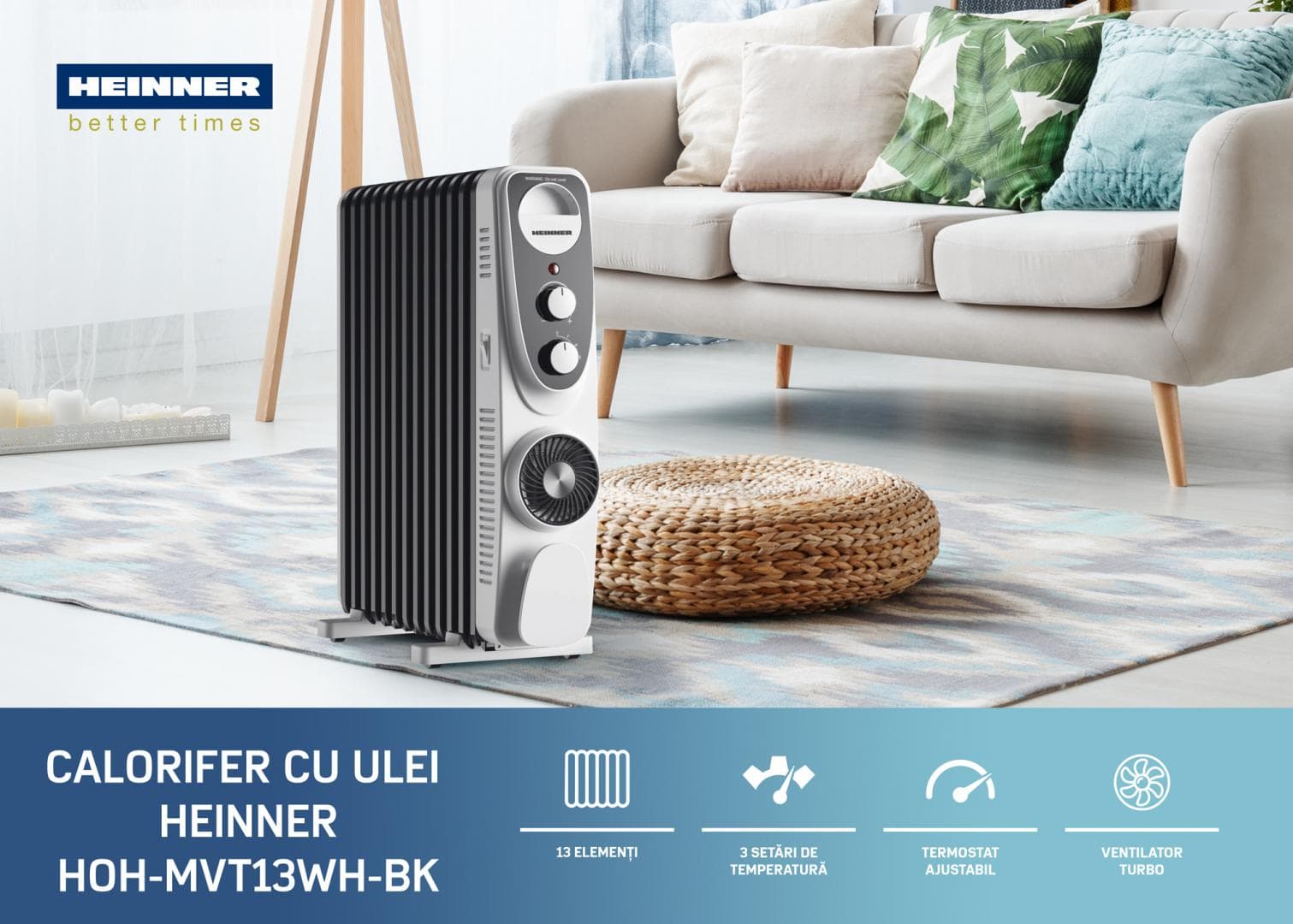 CALORIFER CU ULEI HEINNER HOH-MVT13WH-BK — miniatură