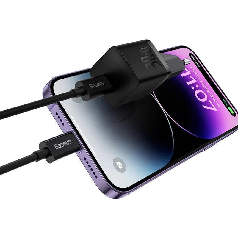 Incarcator retea Baseus, GaN5 Fast Charger 30W, 1 x USB Type-C 5V/3A, negru — miniatură
