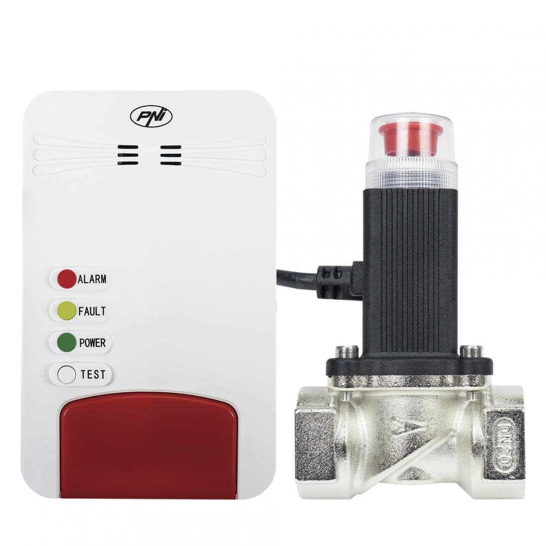 Kit senzor gaz inteligent si electrovalva PNI Safe House Smart Gas 300 WiFi cu alertare sonora, aplicatie de mobil Tuya Smart, integrare in scenarii si automatizari smart cu alte produse compatibile Tuya — miniatură