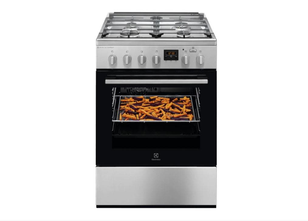 60x60 cm; Mixt; 4 arzatoare gaz; Gratare fonta; Cuptor electric multifunctional (11 functii); Plus Steam -gatire cu abur; AirFry; Siguranta plita; Timer cu display electronic; Aprindere integrata; Iluminare cuptor; Grill electric; Usa cu 2 straturi de geam detasabile; 1 tava emailata+1 tava AirFry