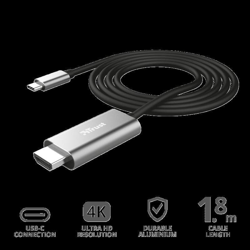 Cablu Trust Calyx, USB-C to HDMI, 1.8m, negru — miniatură