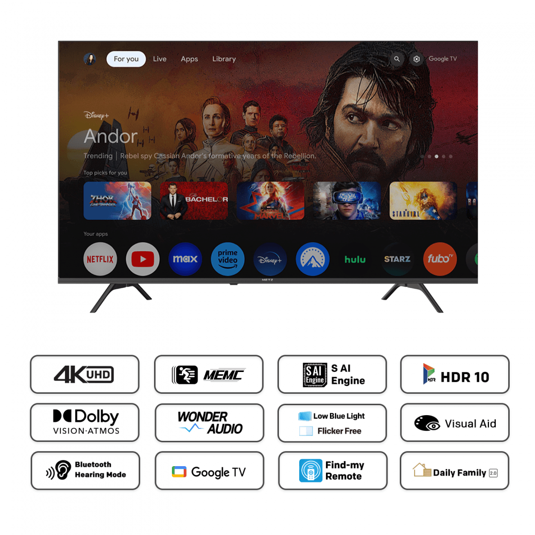 Televizor METZ LED 43MUF7000Z, 109 cm, Smart Google TV, 4K, Clasa F — miniatură