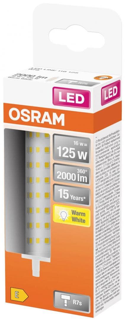 Bec LED Osram LINE, R7s, 16W (125W), 2000 lm, lumina calda (2700K) ,118mm, Ø29mm
