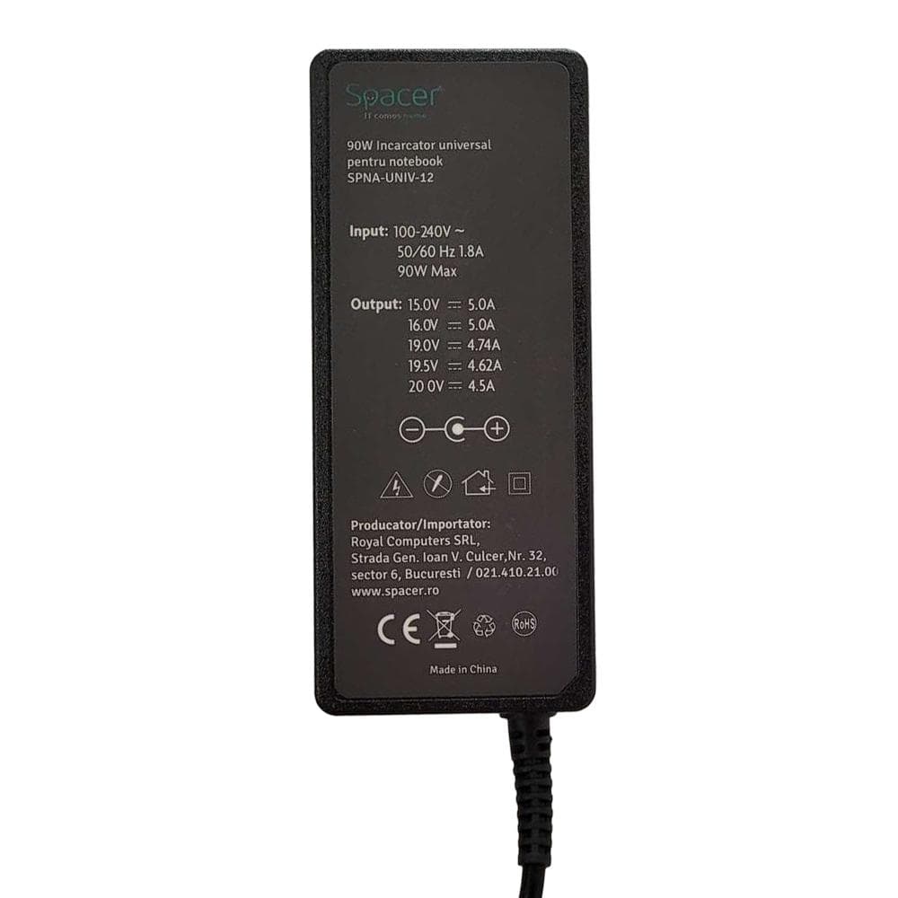Incarcator Laptop SPACER SPNA-UNIV-12, 90W, Negru — miniatură
