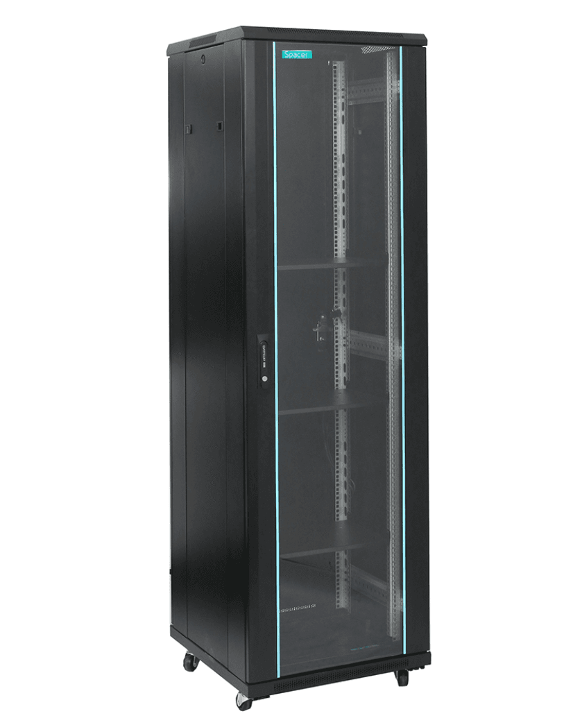 CABINET 19″ SPACER 18U 600x1000x988mm, Floor Standing, usa sticla cu blocare, panouri detasabile, sarcina maxima 1000Kg