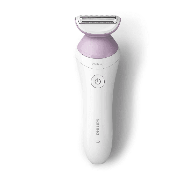 Aparat de ras fara fir umed si uscat PHILIPS Lady Shaver Seria 6000 BRL136/00, Wet&Dry, 40 min utilizare, Manusa exfoliere, Alb/Mov, L x A x I (mm) 60x120x185