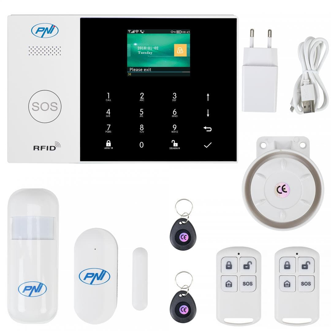 Sistem de alarma wireless PNI SafeHouse HS600 Wifi GSM 4G, suporta 90 zone wireless si 3 zone cu fir, compatibil cu aplicatia Tuya Smart, alerta prin SMS, apel vocal, notificare pe telefon, Zone wireless: 90, Zone Cablate: 3, Comunicator: 4G GSM, Numere de telefon comune 5 numere, Acumulator intern — miniatură