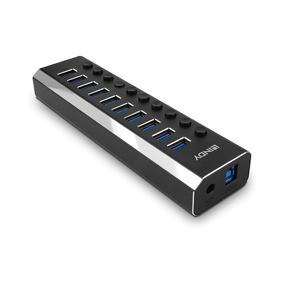 Hub USB LINDY 10 Port USB 3.0 Hub with On/Off Switches USB-A, 10 porturi, Negru — miniatură