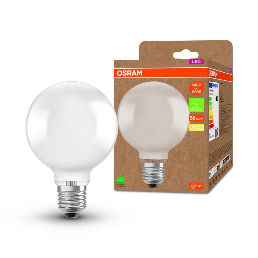 Bec LED Osram Globe A95, Ultra Efficient Light, E27, 4W (60W), 840 lm ,lumina calda (3000K)