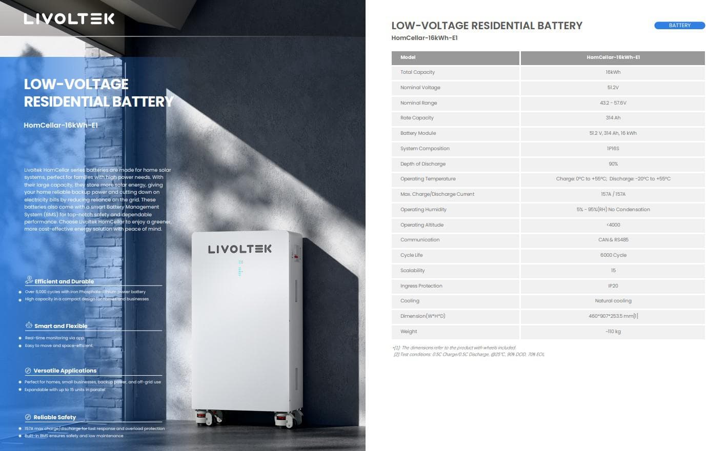 LIVOLTEK Low Voltage Battery HomCellar-16kWh-E1, IP20; moveable, with 4 wheals at the bottom — miniatură