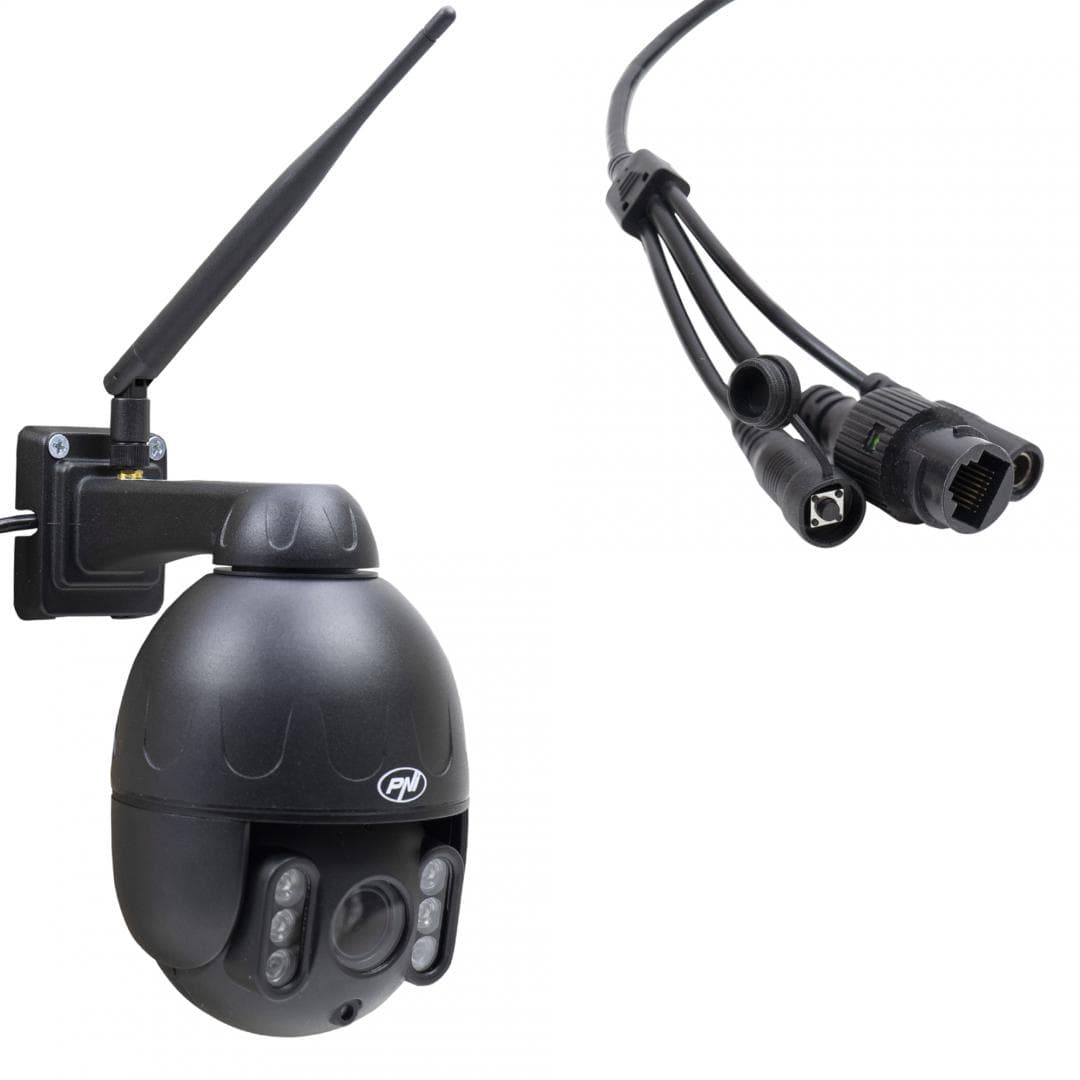 Camera supraveghere video PNI IP655B 5MP WiFi PTZ 5X Zoom optic H265, slot microSD, stand-alone, Night Vision 50m IP66 Alarma detectie miscare Comunicare audio bidirectionala, Senzor imagine: 1/2.8" SONY335 low lux CMOS, 5MP, Rezolutie: 2560x1920, 800x600, 640x480, lentila: 2.7-13.5mm 5X optical — miniatură