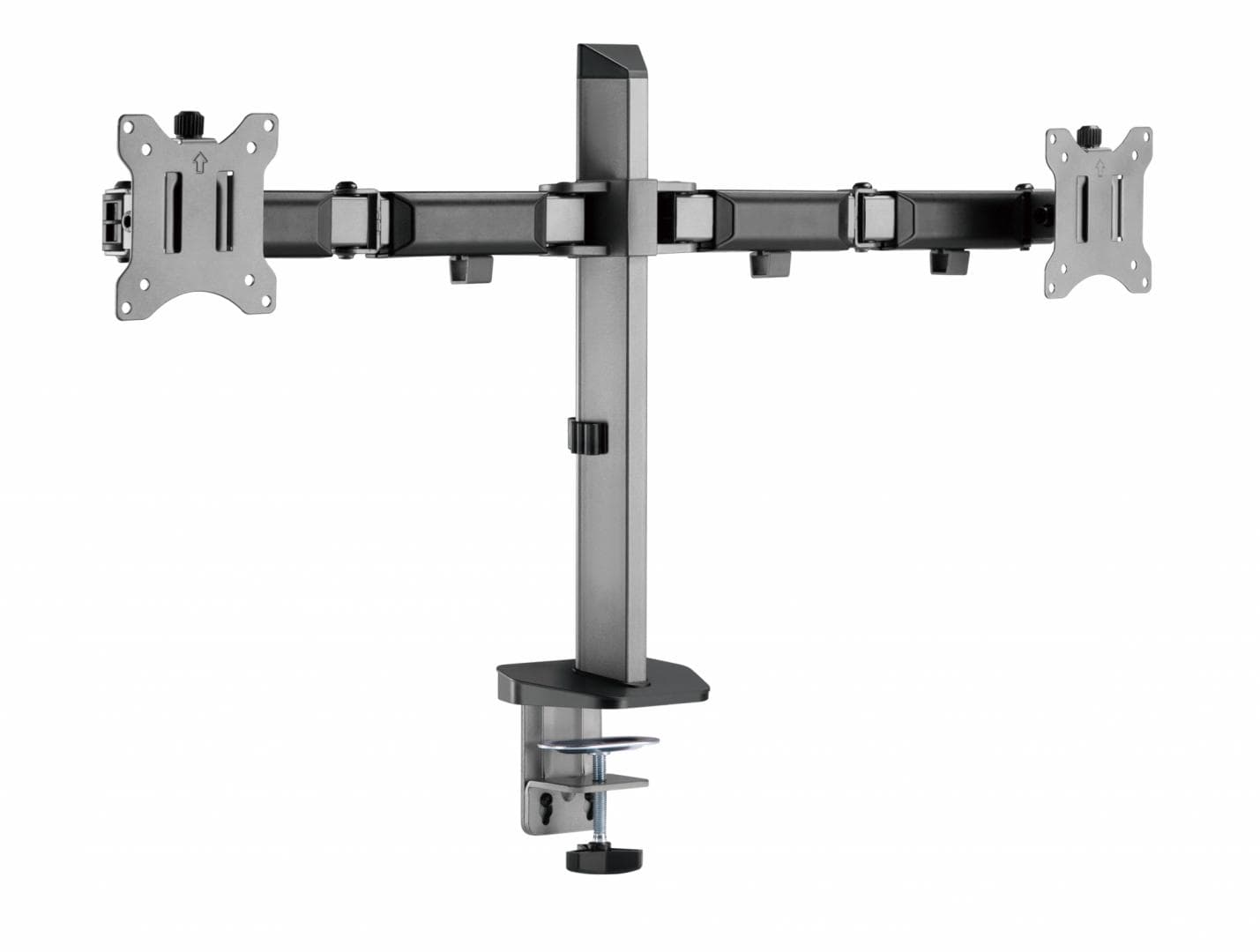 Suport 2 monitoare Serioux MM55-C024, compatibilitate dimensiune ecran 17"-32", greutate maximă suportata: (per ecran): 9kg, VESA: 75x75, 100x100, inclinare: +70°~-70°, pivotare: +90°~-90°, rotația ecranului: + 180°~-180°, instalare: clemă, grommet