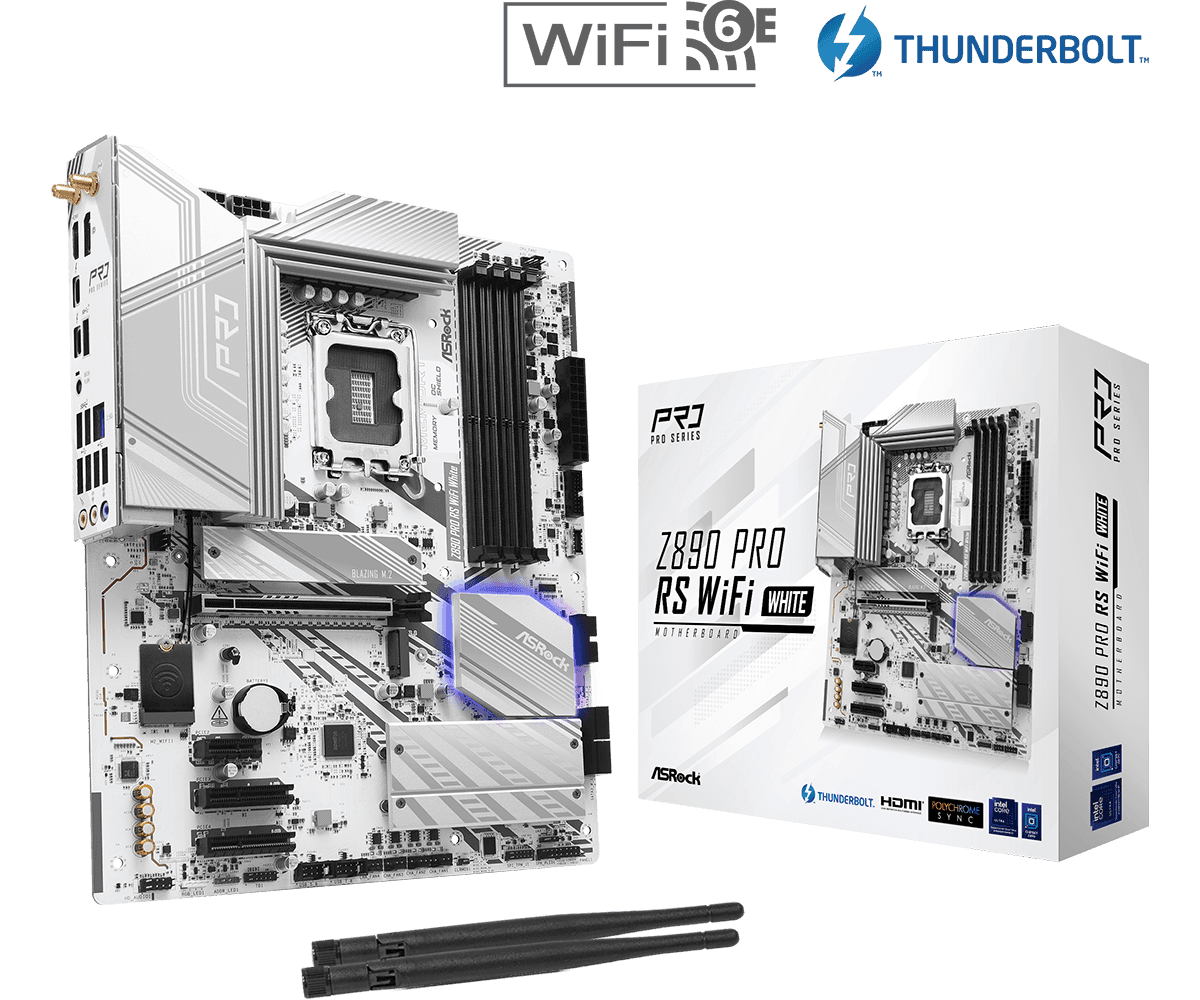 Placa de baza ASRock Z890 Pro RS WiFi White, Socket 1851, DDR5, ATX