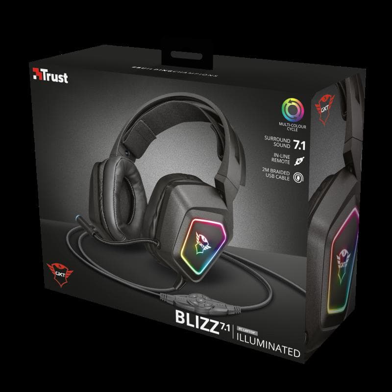 Casti Gaming Head-band Trust GXT 450 Blizz RGB 7.1 Surround, Wired, Negru — miniatură