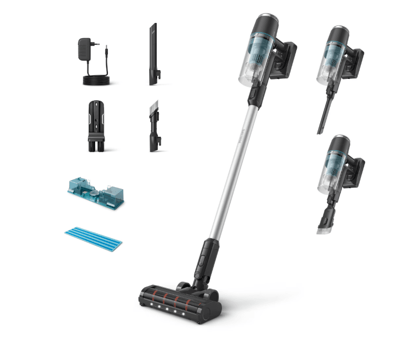 Aspirator vertical Philips XC3131/01, Aqua Seria 3000, aspira si sterge dintr-o miscare, Sistem de filtrare in 3 etape, pana la 60 min cu baterie suplimentara, Cap de aspirare cu LED