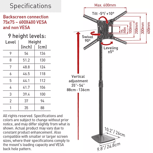 Suport TV de podea, Barkan FS420, Fix, 13"-83", VESA 600x400, suporta pana la 50kg, Negru — miniatură