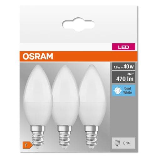 3 Becuri LED Osram Base Classic B, E14, 4.9W (40W), 470 lm, luminaneutra(4000K)