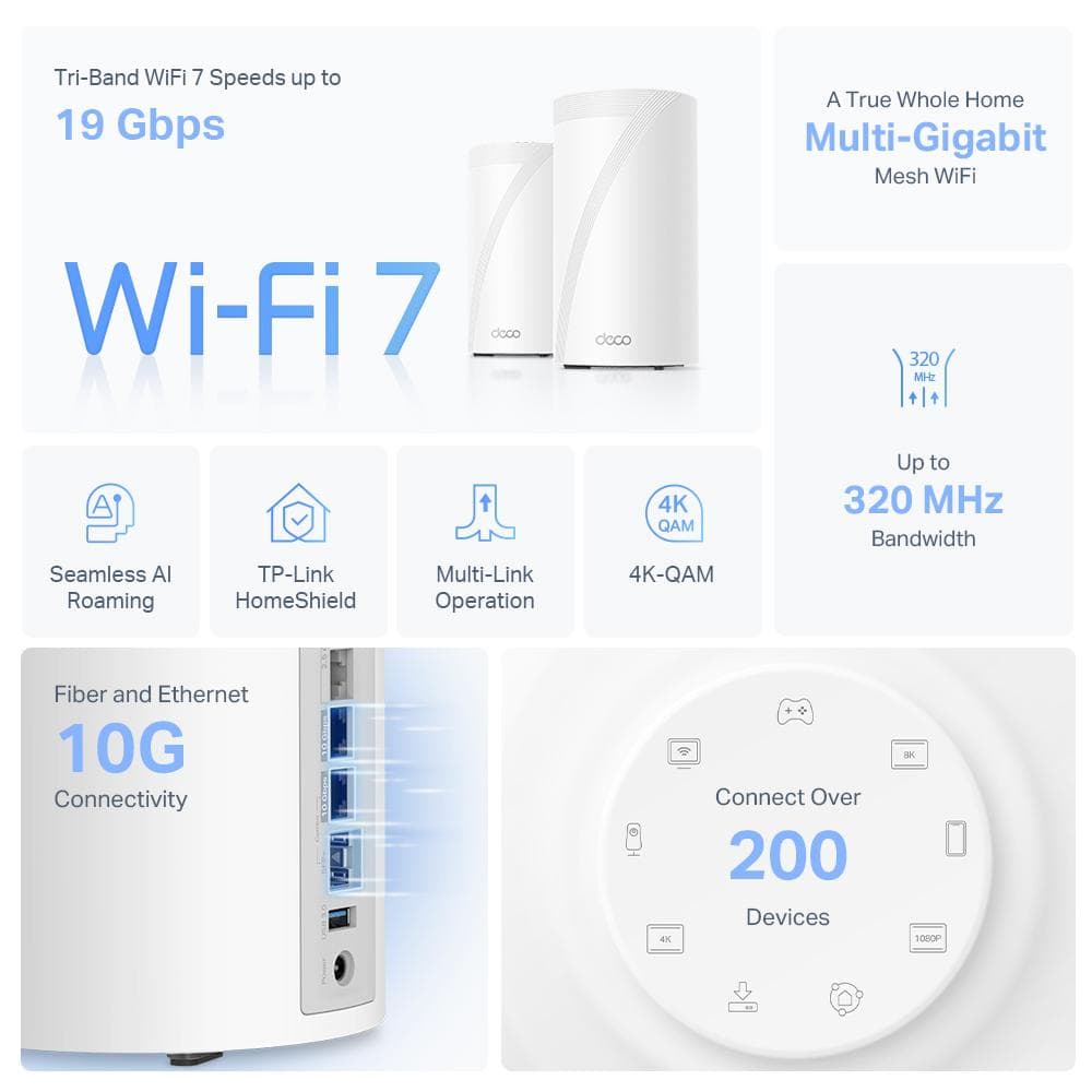 Router wireless TP-LINK Deco BE85 (2-Pack), WIFI 7, Mesh, Tri-Band — miniatură