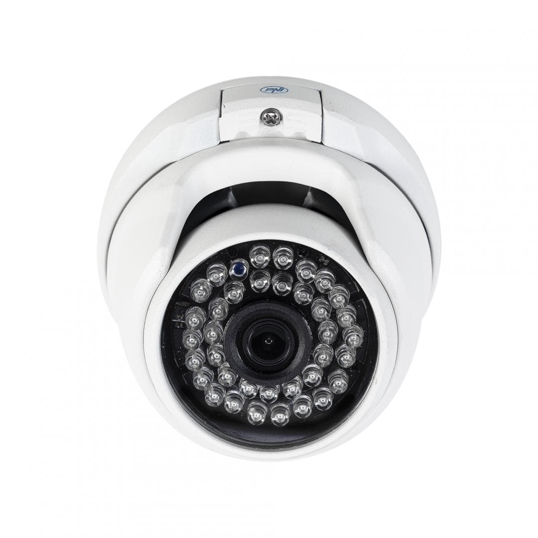 Camera supraveghere video PNI House AHD25 5MP, dome, lentila 3.6mm, 36 LED-uri IR, de exterior sau interior, IP66, Sistem TV: PAL, IR 25m, Dimensiuni: 100 X 105 X 75 mm, Rezolutie imagine: 2560 x 1920 px, Lentile: 3.6mm. — miniatură