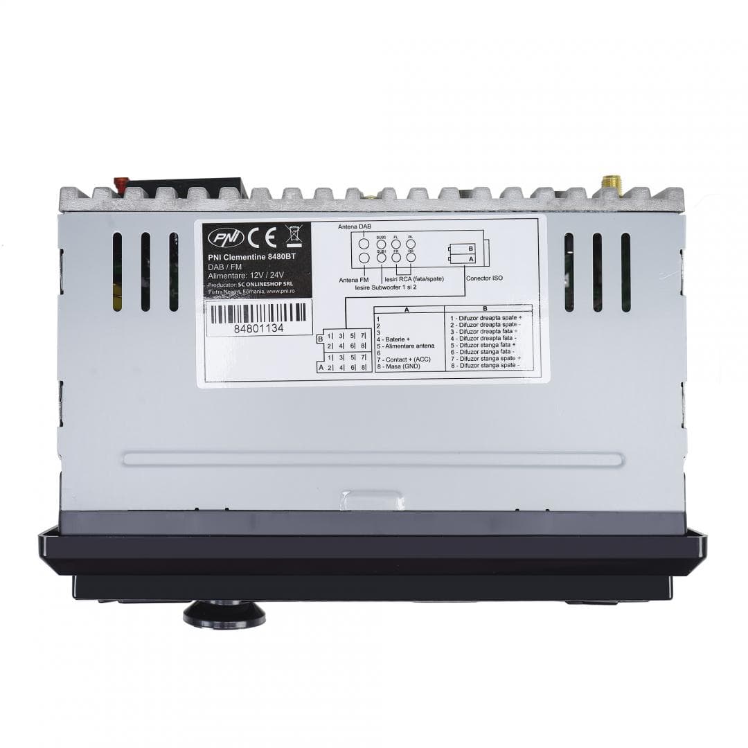 DAB si RDS radio MP3 player auto PNI Clementine 8480BT 4x45w, 12/24V, 1 DIN, cu SD, USB, AUX, RCA, Bluetooth si USB 1.5A pentru incarcare telefon, Radio: FM/DAB+, Radio FM: 87.5MHZ - 108.0MHZ, Radio DAB: 174.928MHZ - 239.200MHZ, Dimensiuni (L x H x A / Greutate): 187 X 115 X 55mm / 390 g, Redare — miniatură