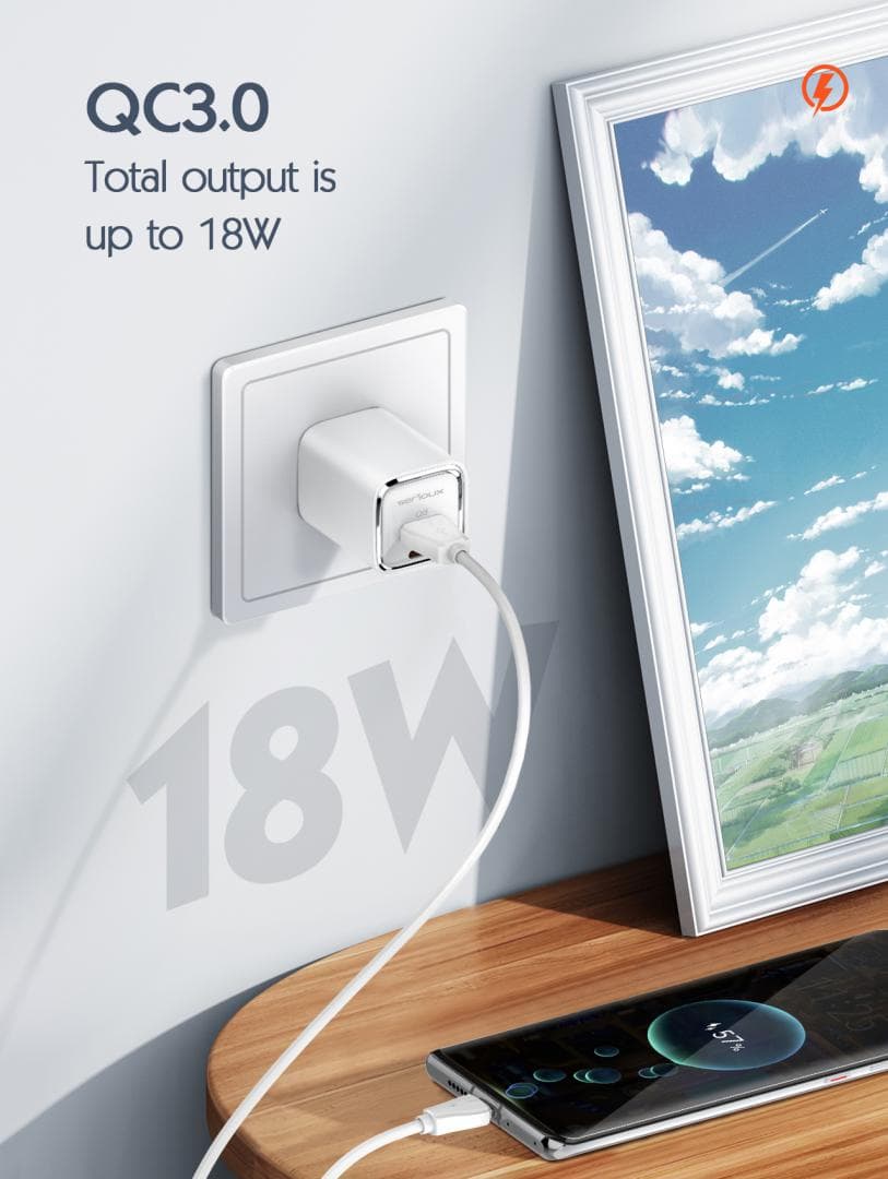 Incarcator retea Serioux 30W Quick Charge, Intrare AC100-240V~ 50/60Hz 0.7A Max, PD Ieșire: 5V-3A, 9V-3A, 12V-2.5A, 15V 2A, 20V=1.5A (30W), QC Ieșire: 5V-3A, 9V-2A, 12V=1.5A (18W), PD+QC=5V=3.6A, Total: 30W Max — miniatură