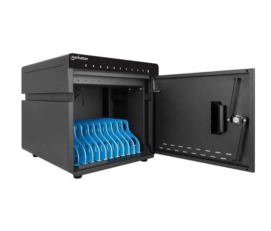 Statie de incarcare Manhattan 715942 pentru tablete si telefoane cu display de pana la 10", suporta pana la 10 dispozitive, tip port USB-C PD, putere totala 180, 18W per port, cu protectie la supratensiune, ventilatie silentioasa, carcasa de metal, negru. Nu contine cablul de alimentare si alte — miniatură