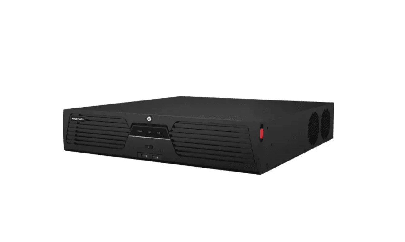 NVR Hikvision 64 canale DS-9664NI-M8/R, 8K (7680 × 4320)/30Hz, 4K (3840 × 2160)/60Hz, 4K (3840 × 2160)/30Hz, 2K (2560 × 1440)/60Hz, 1920 × 1080/60H, H.265+/H.265/H.264+/H.264, iesiri: 2x HDMI, 2x VGA, 1x CVBS BNC (1.0 Vp-p, 75 Ω), 8x SATA MAX 16TB, alimentare: 100 to 240 VAC, 50 to 60 Hz