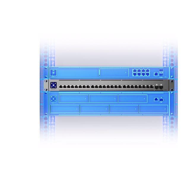 Ubiquiti UniFi Switch, USW-ENTERPRISE-24, interfata: 24 x 10GbE RJ45, 2 x 25G SFP28, SMB Layer 3 Gigabit Ethernet switch, Switching capacity: 580 Gbps, Forwarding rate: 431.52 Mpps, Consum: 100W, 1.3" LCM color touchscreen. — miniatură