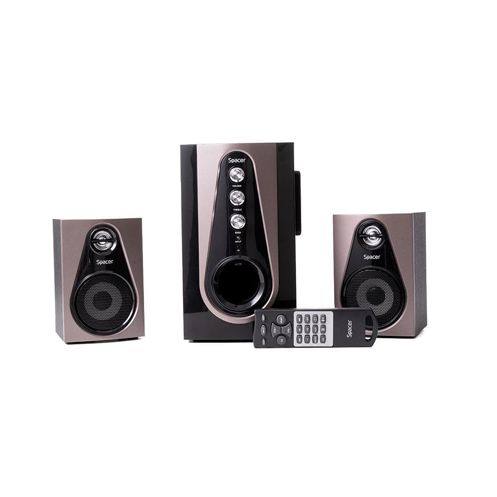 Boxe Spacer 2.1, 30W RMS ( 2x 5W + 20W), alimentare 220V, conectori Bluetooth, USB, Jack 3.5mm, Radio FM, SD, RCA, contine telecomanda wireless, negru — miniatură