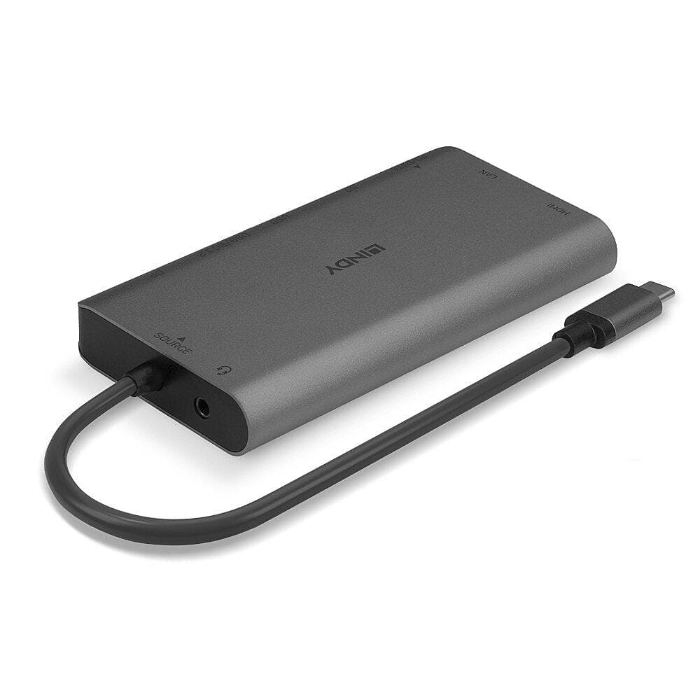Hub USB Lindy DST-Mini XT, USB-C, 7 porturi, HDMI, RJ-45, Gri — miniatură