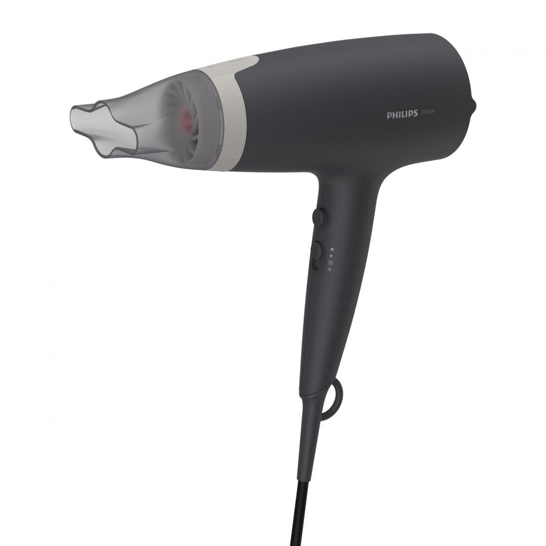 Uscator de par Philips BHD351/10, 2100W, Accesoriu Thermo Protect, Ingrijire cu ioni, 6 setari de viteza/temperatura, Cap de coafare  14 mm, Gri, L x A x I (mm) 90x295x215