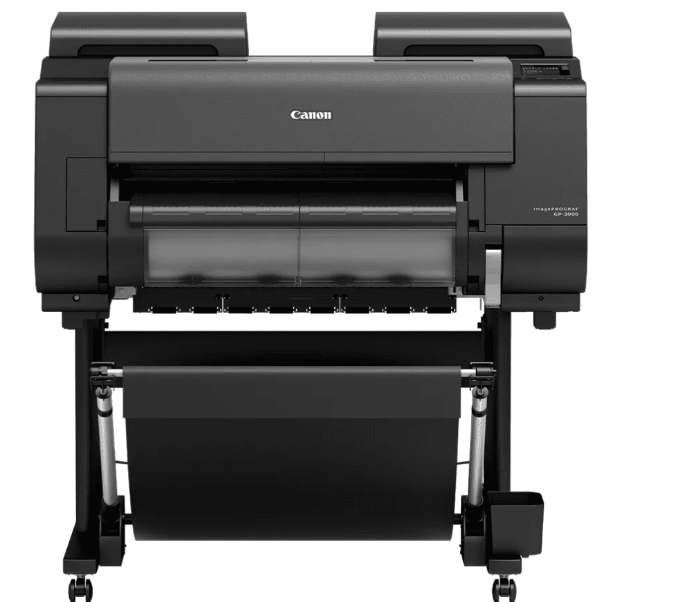 Plotter Canon GP-2000 Format A1, 24", 11 culori, Rezolutie imprimare: 2.400 x 1.200 dpi, Total: 18.432 duze MBK, PBK, C, M, Y, GY, R, O, G, V, FP: 1.536 de duze fiecare, Cerneluri pe bază de pigmenţi: 11 culori MBK, PBK, C, M, Y, GY, R, O, G, V, FP, Limbaje imprimare: PDF (Ver.1.7), JPEG (Ver