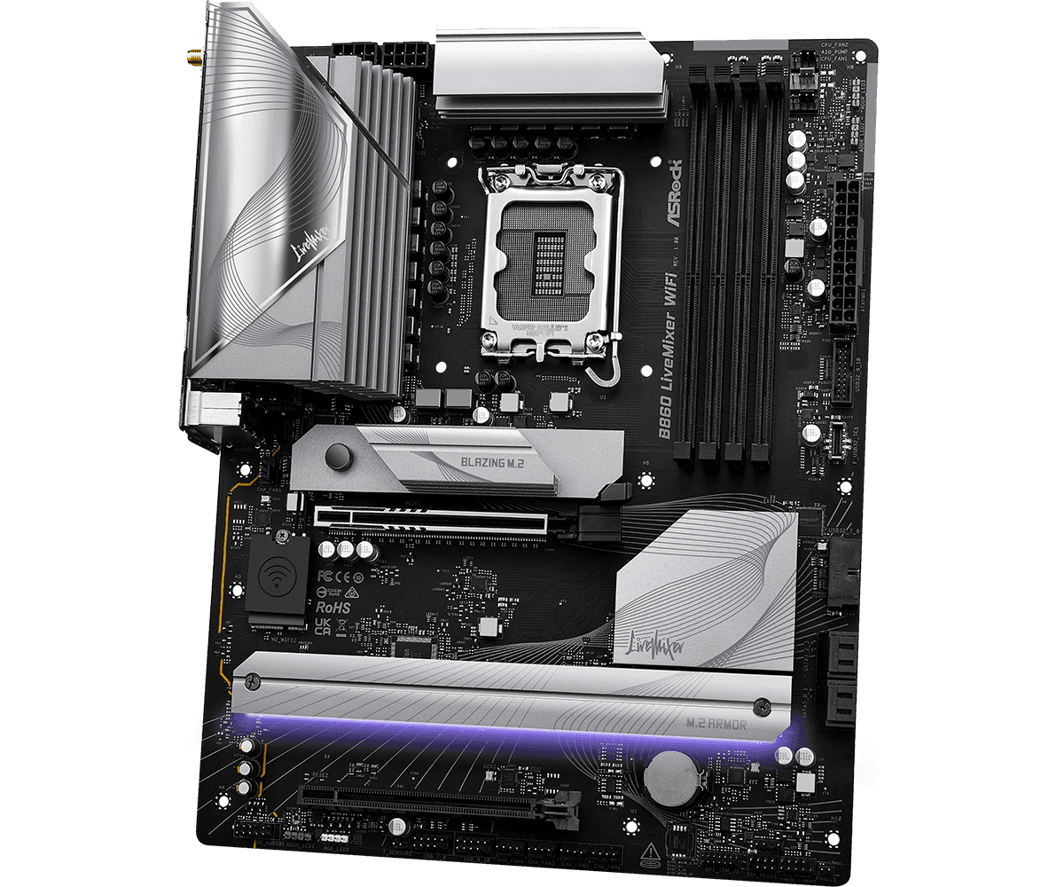 Placa de baza ASRock B860 LiveMixer WiFi, Socket 1851, DDR5, ATX — miniatură