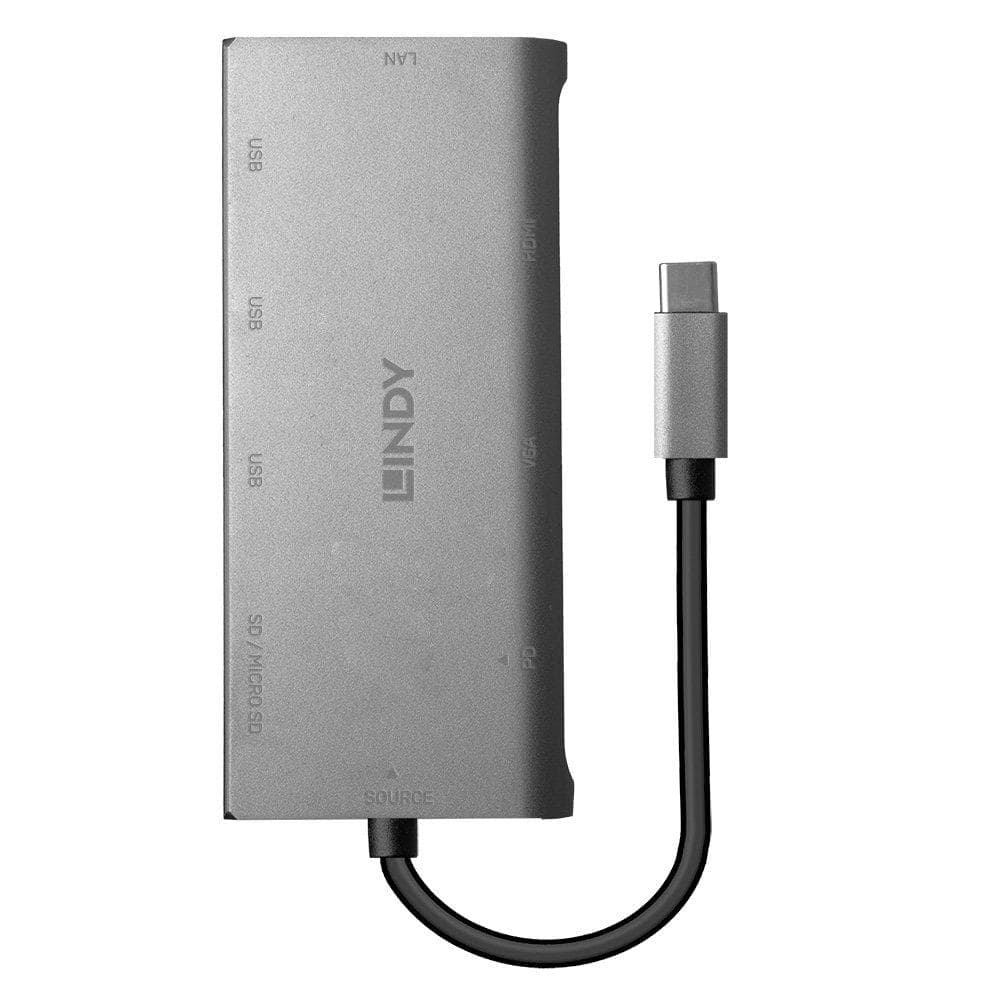 Hub USB Lindy DST-Mini Plus, USB-C, 7 porturi, HDMI, RJ-45, Gri — miniatură