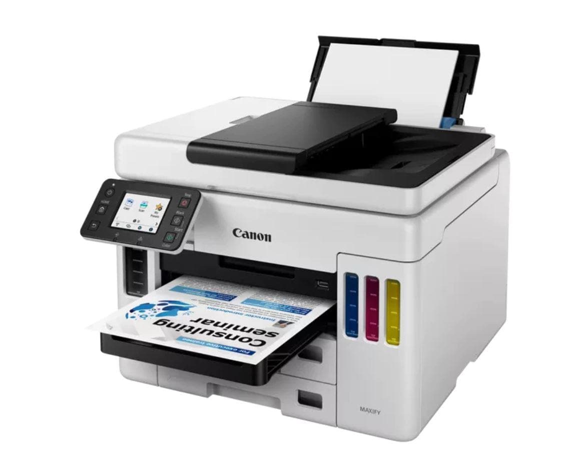 Multifunctional inkjet color CISS Canon Maxify GX7040, ( Print, Copy,Scan, Fax, Cloud), dimensiune A4, duplex printare, ADF, viteza 24 ppm alb-negru, 15.5 ppm color, rezolutie 600X1200 dpi, alimentare hartie 250+250+100 coli, Scannet CIS, rezolutie scanare:1200x1200, 99 copii max,zoom:25%-400% — miniatură