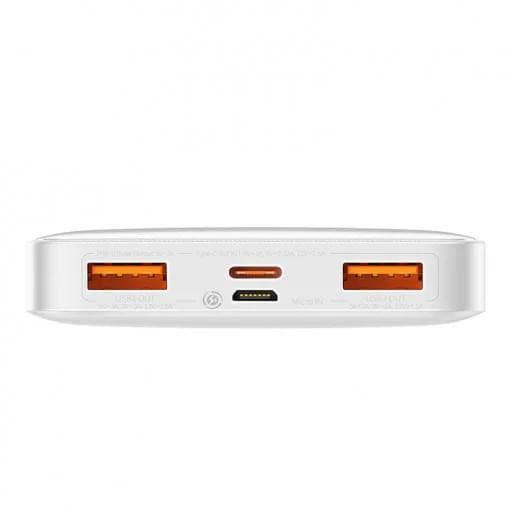 Baterie externa Baseus Bipow, capacitate 10.000 mAh, 2 porturi iesire USB 2.0, 1 port USB-C, voltaj iesire 5 V, amperaj 3 A, functii display digital pentru nivel baterie, alb — miniatură