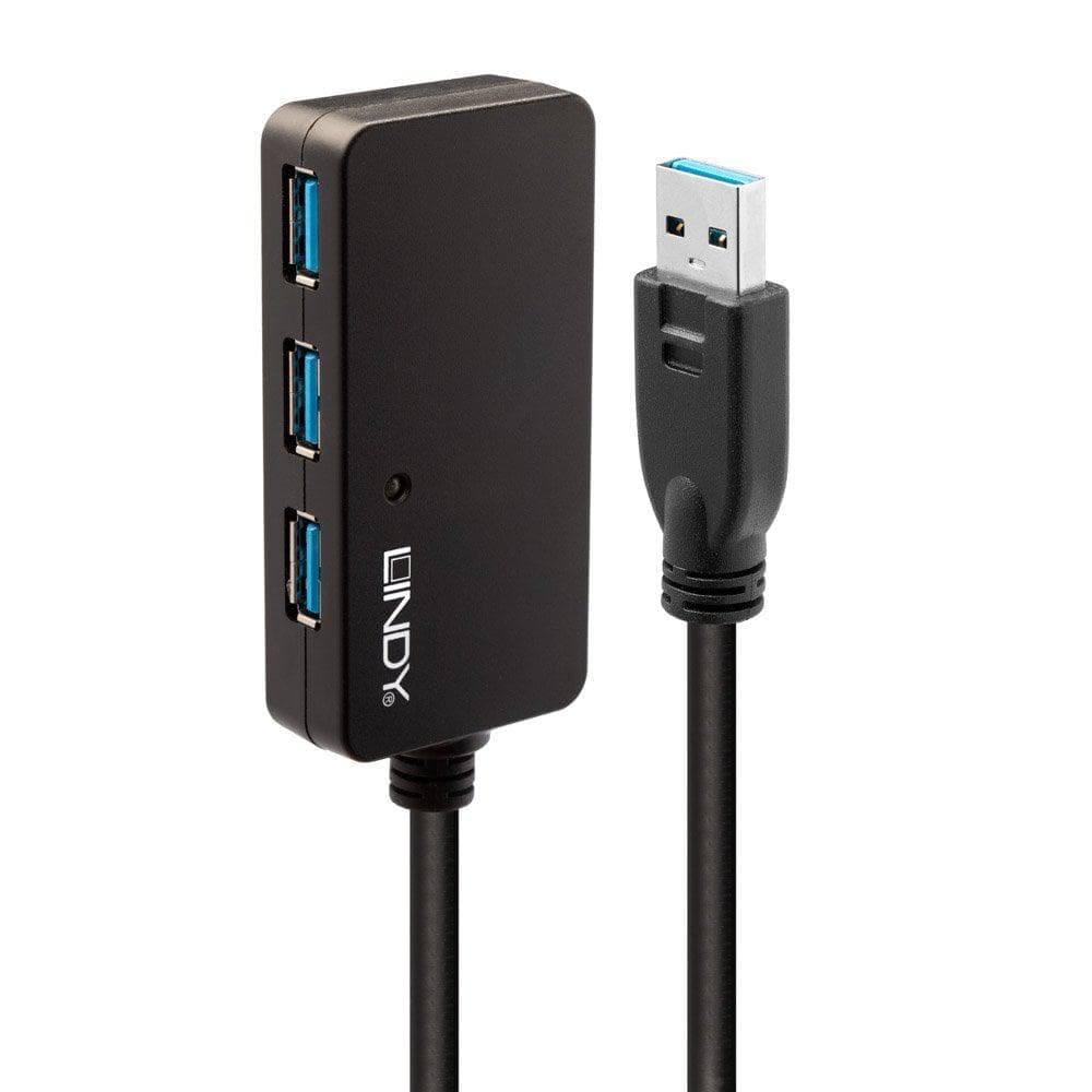 Hub USB LINDY 10m USB 3.0 Active Extension Pro Hub, USB-A, 4 porturi, Negru — miniatură
