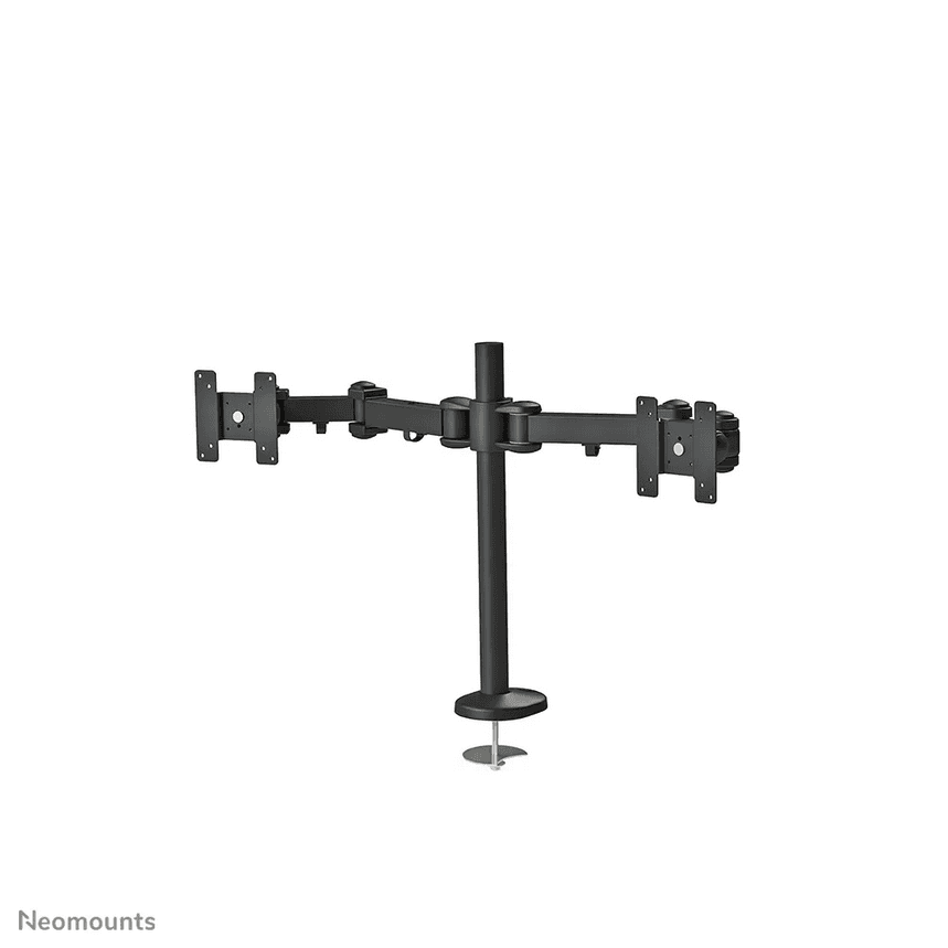 Neomounts by Newstar full motion dual desk mount (grommet) for two 10- 27" monitor screens, height adjustable - Black General Min. screen size*: 10 inch Max. screen size*: 27 inch Min. weight: 0 kg (per screen) Max. weight: 8 kg (per screen) Screens: 2 VESA pattern: 75x75, 100x100 mm VESA minimum — miniatură