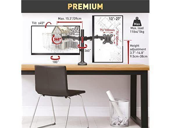 Suport monitor Barkan M142T full motion, pentru monitoare de 13"-27", greutate maxima suportata per ecran 5 kg, VESA max. 100x100mm, negru — miniatură