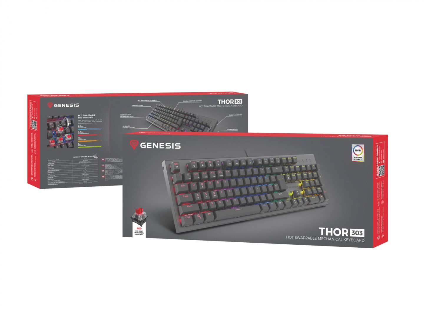 Tastatura Mecanica Gaming Genesis Thor 303, RGB, USB, negru — miniatură