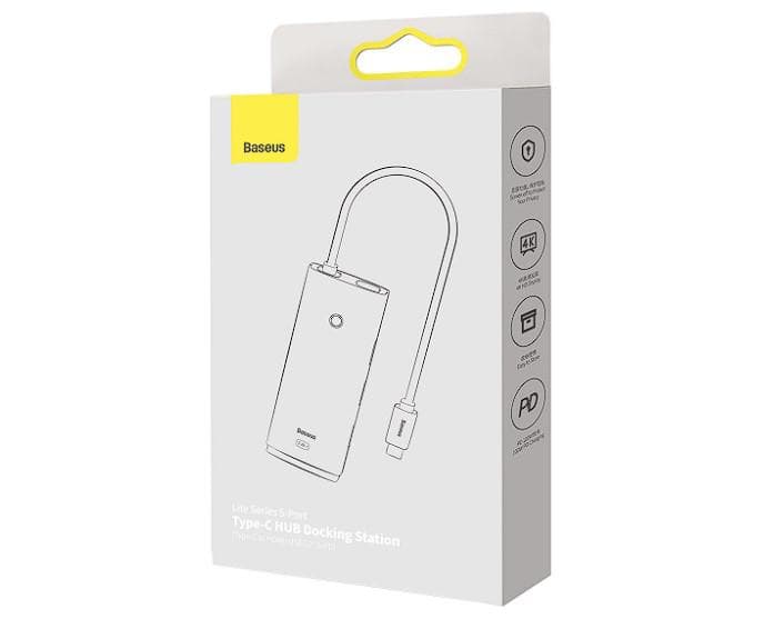 Docking station BASEUS Lite, USB Type-C, 100W, Alb — miniatură