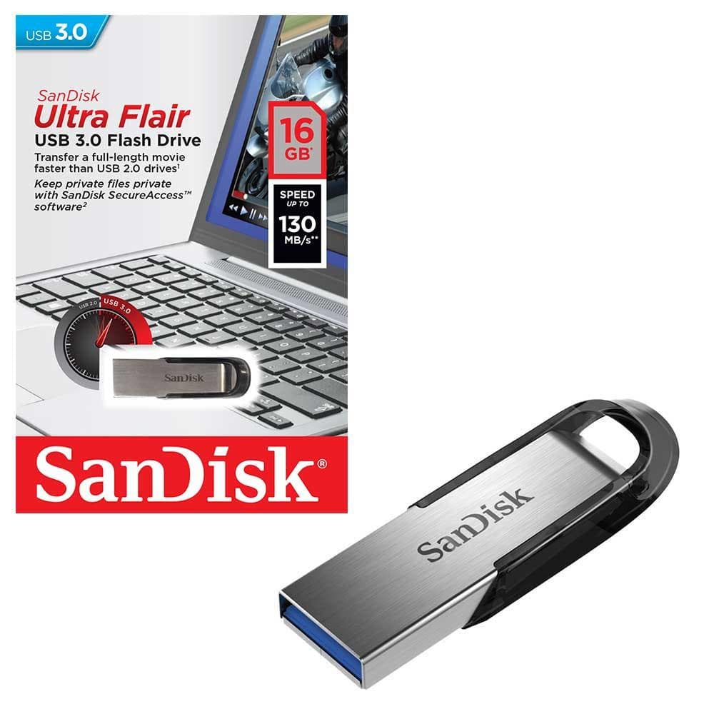 Memorie USB SanDisk Ultra Flair 16 GB, USB 3.0, Argintiu — miniatură