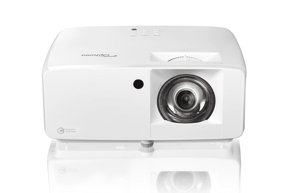 Videoproector Optoma UHZ35ST, UHD 3840*2160, 3.500 lumeni, 500.000:1, 16:9/ 4:3/ 16:10, laser 30.000 ore, distanta maxima de proiectie 3.3m, 2 * HDMI, Audio 3.5mm, USB-A power 1.5A, RS232, RJ45, 28dB-35dB, Security bar, Kensington Lock, protejare cu parola, IP6X, telecomanda cu baterii incluse, boxa — miniatură